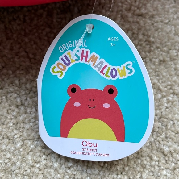 NWT ORIGINAL SQUISHMALLOWS Plush 8”Obu the Frog Red Yellow & Black - Picture 3 of 3